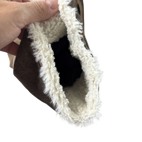 Women Small Sherpa Lined Faux Leather Aviator Bomber Jacket Brown Winter - Picture 6 of 10